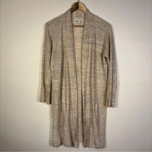 Cynthia Rowley 100% Linen Open Front Longline Cardigan Beige Boho Beach